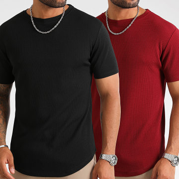 LBO - Lote de 2 camisetas con textura de gofre 0426 Negro Burdeos