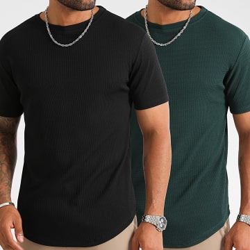LBO - Lote De 2 Camisetas Con Textura Gofre 0427 Negro Verde Botella
