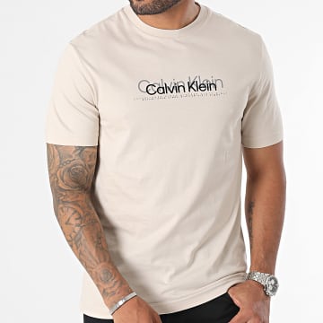  Calvin Klein - Tee Shirt Double Flock Logo 1838 Beige