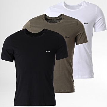 BOSS - Pack De 3 Camisetas RN 50499445 Caqui Verde Negro Blanco