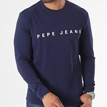  Pepe Jeans - Tee Shirt Manches Longues Logo Bleu Marine