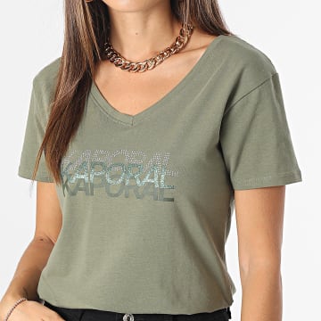  Kaporal - Tee Shirt Col V Femme Lea Vert Kaki