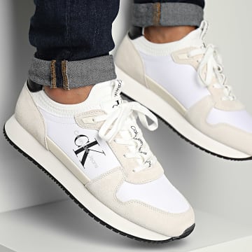 Calvin Klein - Sneakers Runner Sock Laceup Ny-Lth 0553 Bianco brillante Bianco crema Nero