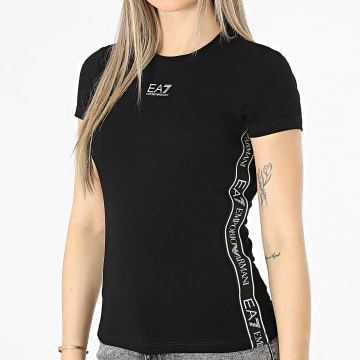  EA7 Emporio Armani - Tee Shirt A Bandes Femme 6RTT25-TJKUZ Noir Doré