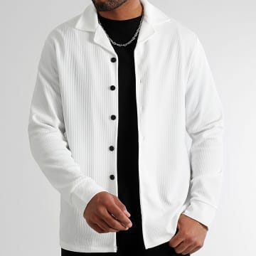 LBO - Camicia oversize a maniche lunghe in Waffle testurizzato 0398 Bianco