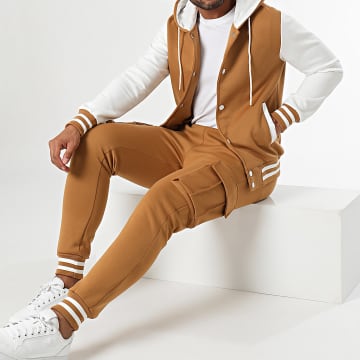 LBO - Conjunto de chaqueta con capucha y pantalón de chándal Teddy 0135 Camel White