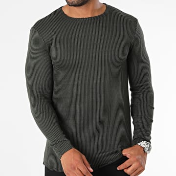 Uniplay - Maglietta a maniche lunghe a righe verde cachi nero