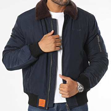 Bombers Original - Cazadora bomber Curtiss azul marino con cuello de piel