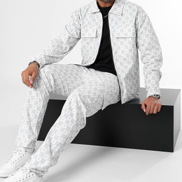 Final Club - Damier 0038 Conjunto de chaqueta blanca con cremallera y pantalón cargo