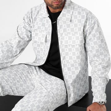 Final Club - Damier 0038 Conjunto de chaqueta blanca con cremallera y pantalón jogging cargo