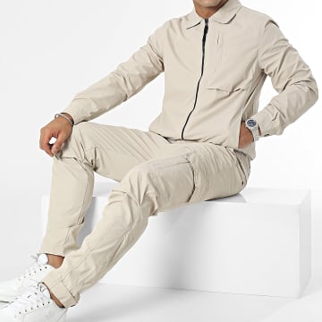 Frilivin - Set giacca con zip e pantaloni cargo beige