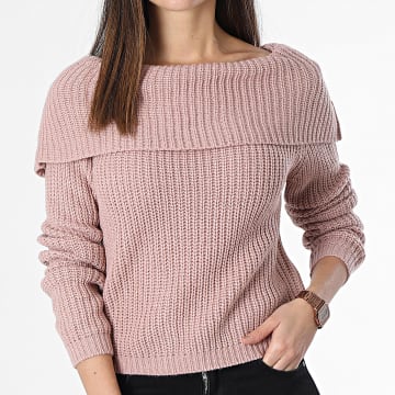 Only - Jersey rosa de cuello barco para mujer Justy