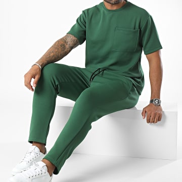 Frilivin - Conjunto de camiseta verde de bolsillo y pantalón de chándal