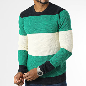 Only And Sons - Pull Panter Bleu Marine Beige Vert