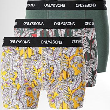 Only And Sons - Set di 3 boxer Fitz Bianco Verde Khaki