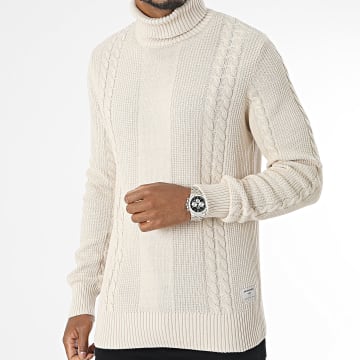 Jack And Jones - Pull Col Roulé Cogrid Cable Beige