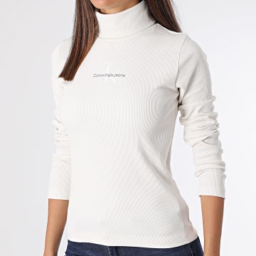  Calvin Klein - Tee Shirt Col Roulé Manches Longues Femme 2024 Beige