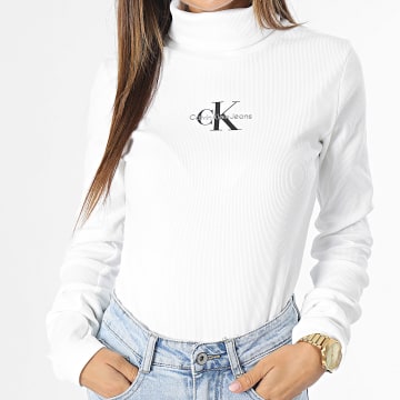  Calvin Klein - Tee Shirt Col Roulé Manches Longues Femme 2024 Beige Clair