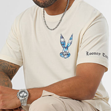  Looney Tunes - Tee Shirt Oversize Large Sleeves Bugs Bunny Graffiti Blue Beige