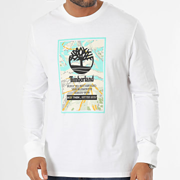 Timberland - Tee Shirt Manches Longues AOP Logo A6JK9 Blanc