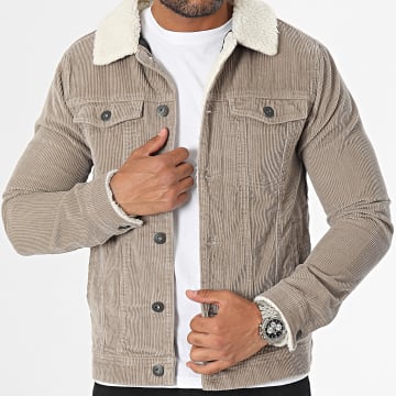 Jack And Jones - Giacca Alvin Taupe Slim Fit con colletto in sherpa