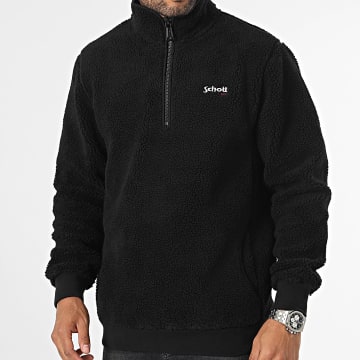 Schott NYC - SWANDRIC2 Bont fleece Zip Neck Sweatshirt Zwart