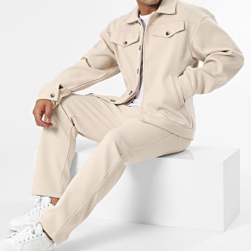 Aarhon - Conjunto de chaqueta beige y pantalón ancho