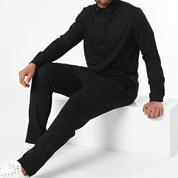 KZR - Set camicia nera a maniche lunghe e pantaloni da jogging