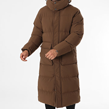 Frilivin - Abrigo largo marrón con capucha