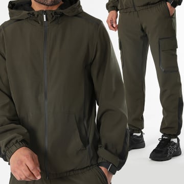 LBO - Set giacca con zip e pantaloni cargo con cappuccio 0144 Verde Khaki