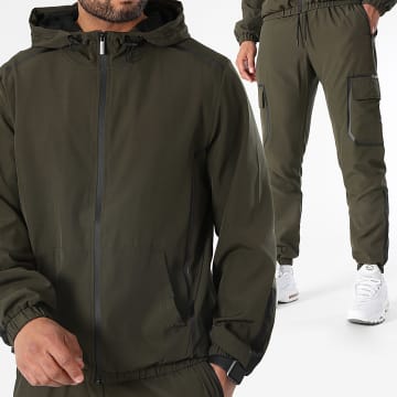 LBO - Set giacca con zip e pantaloni cargo con cappuccio 0144 Verde Khaki