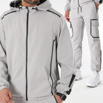 LBO - Set giacca con zip e pantaloni cargo con cappuccio 0145 grigio chiaro