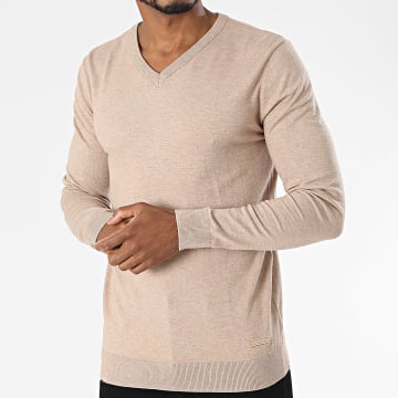 Paname Brothers - Pull Col V Beige Chiné