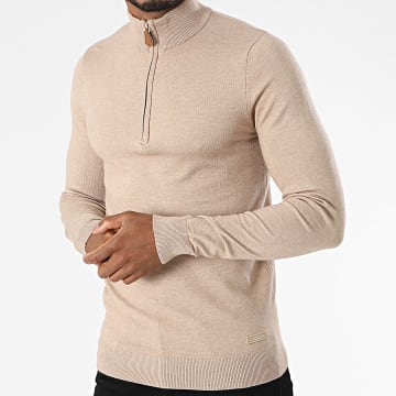 Paname Brothers - Pull Col Zippé Beige Chiné