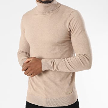 Paname Brothers - Pull Col Roulé Beige Chiné