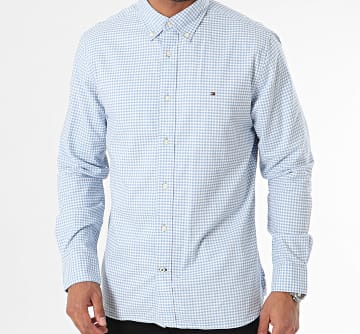 Tommy Hilfiger - Camisa Oxford Guinga Manga Larga Azul Claro Blanco