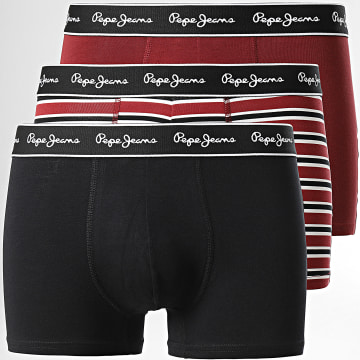 Pepe Jeans - Confezione da 3 boxer a righe retrò PMU11099 Bordeaux