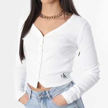 Calvin Klein - Gilet Manches Longues Femme Woven Label 2570 Blanc
