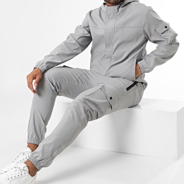 Classic Series - Conjunto de chaqueta con capucha y cremallera y pantalón cargo gris claro