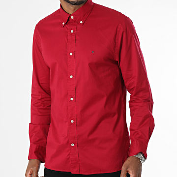 Tommy Hilfiger - Camisa de manga larga Flex Poplin 0934 Burdeos