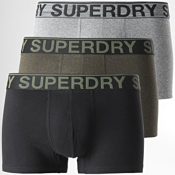 Superdry - Lot De 3 Boxers Classic Gris Chiné Vert Kaki Noir