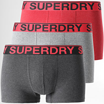 Superdry - Lot De 3 Boxers Classic Gris Chiné Rouge Gris Anthracite