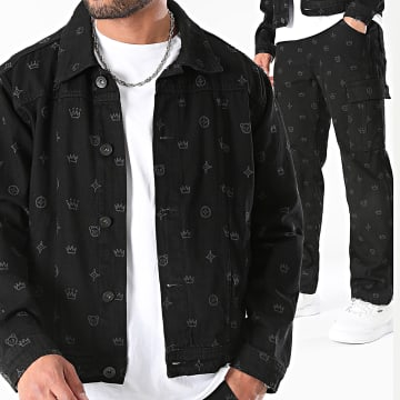 Teddy Yacht Club - Street Couture 0020 Conjunto de chaqueta y vaqueros grandes negros