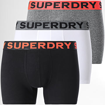 Superdry - Set di 3 boxer classici nero grigio erica bianco