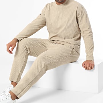 Frilivin - Set di maglietta a maniche lunghe e pantaloni da jogging beige