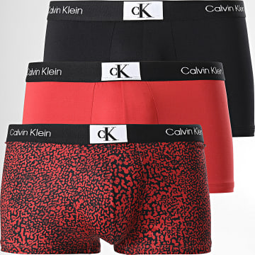 Calvin Klein - Juego de 3 NB3532E Negro Rojo Ladrillo Boxer Shorts