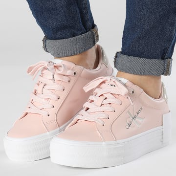 Calvin Klein - Mujer Bold Vulcan Flatform Low Lace Leather 1294 Peach Blush Eggshell Sneakers