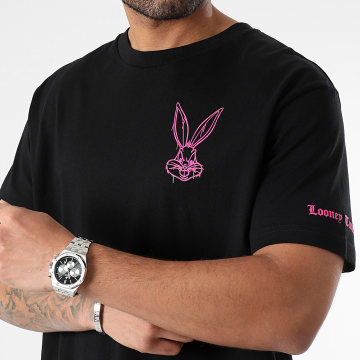 Looney Tunes - Tee Shirt Oversize Large Sleeve Angry Bugs Bunny Black Pink Fluo