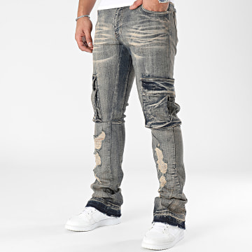 2Y Premium - Pantalon Cargo Jean Flare Bleu Brut