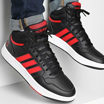 Adidas Originals - Hoops 3.0 Mid Sneakers ID9835 Core Black Better Scarlet Cloud White